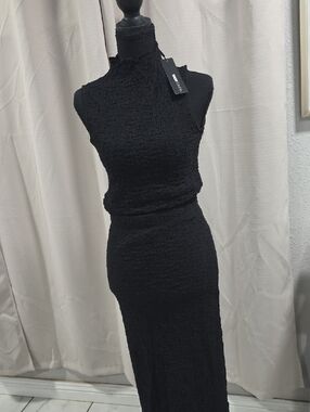 Fashion Nova Black Sleeveless Textured Maxi Dress